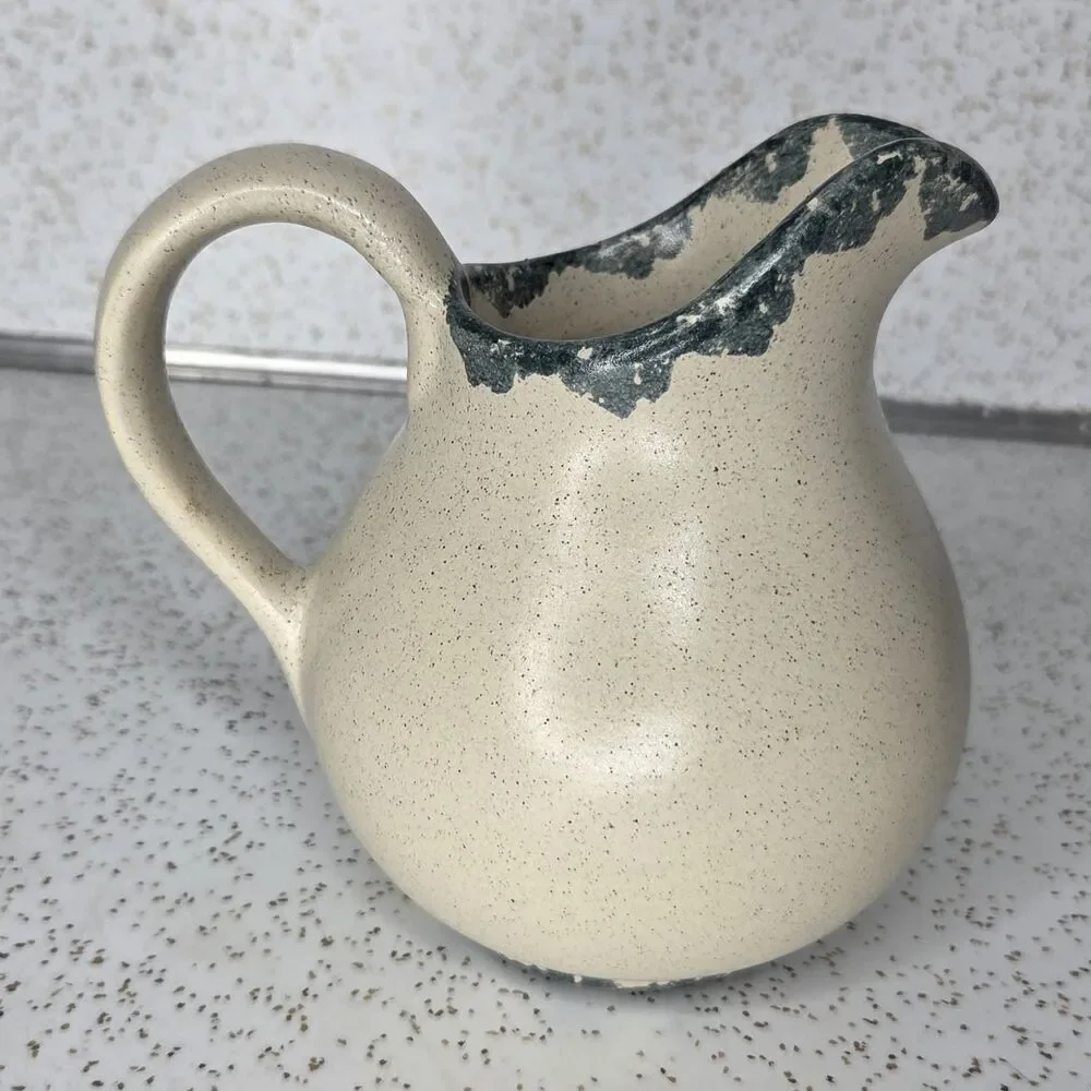 Country Crafts Pottery Spongeware Pear & Grapes Plate Pitcher Soap Dispenser Set